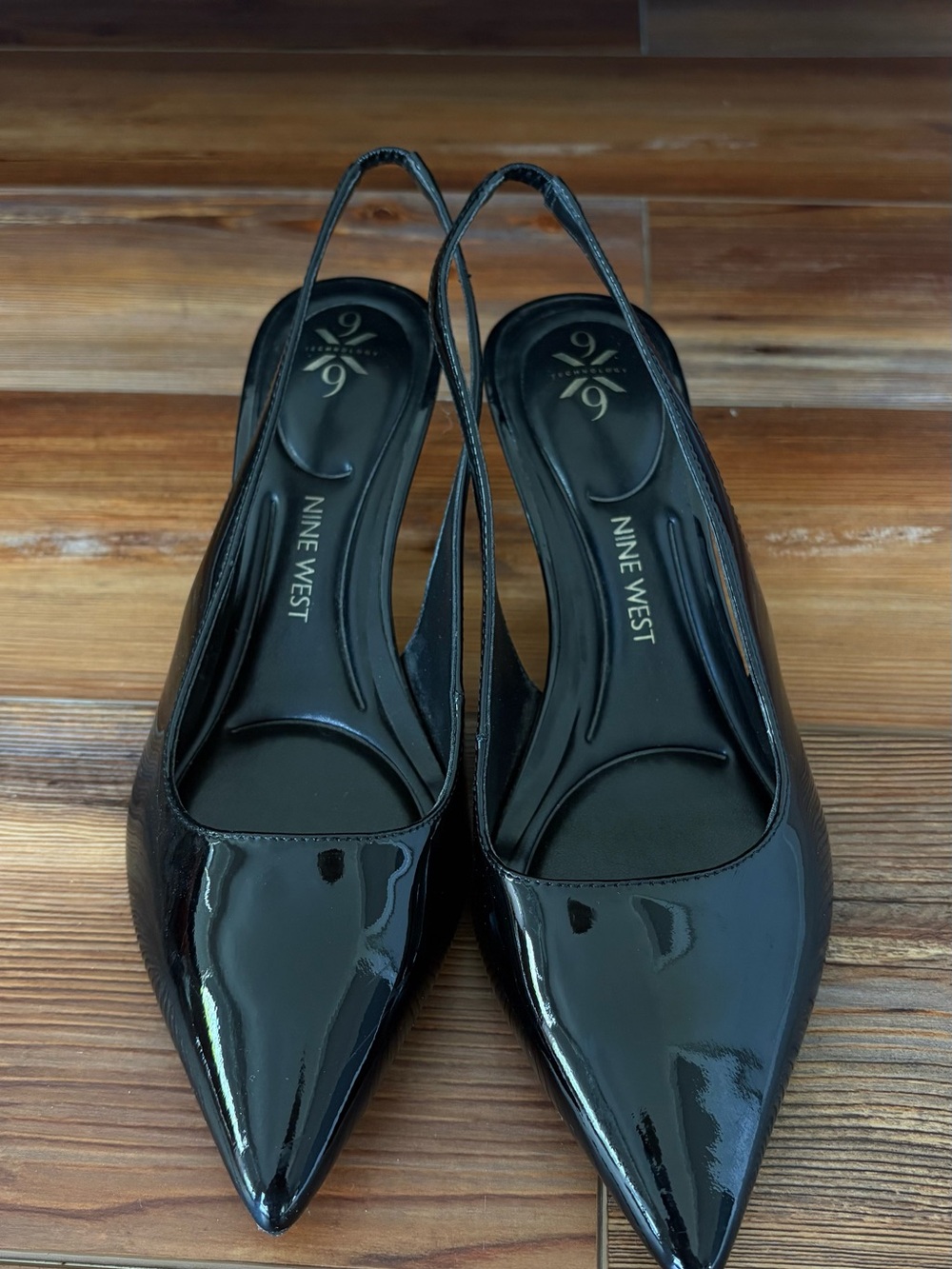 Nine West Black Patent Pointed Slingback Flats